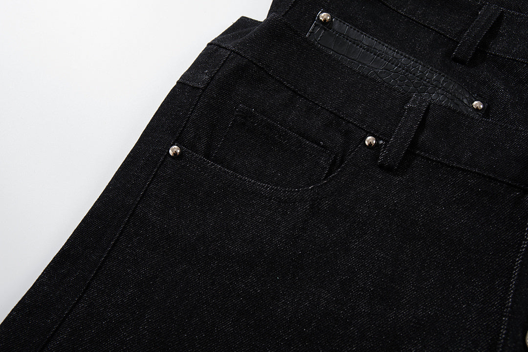 Raw denim double-waisted jeans