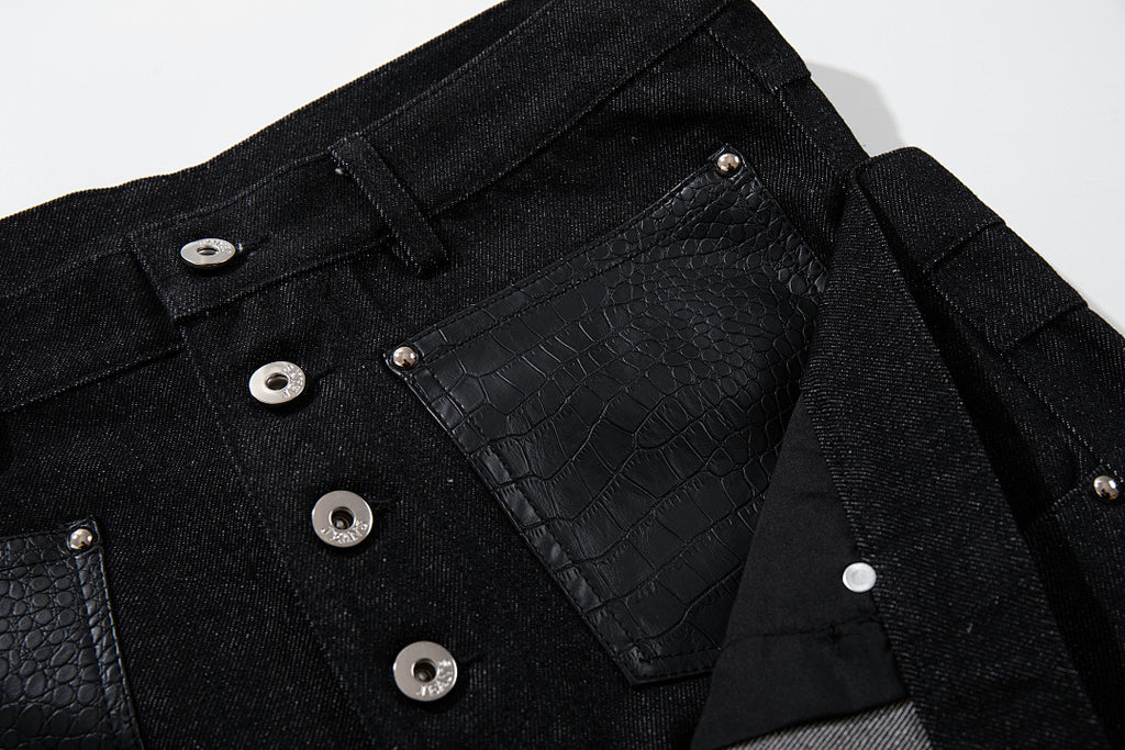 Raw denim double-waisted jeans