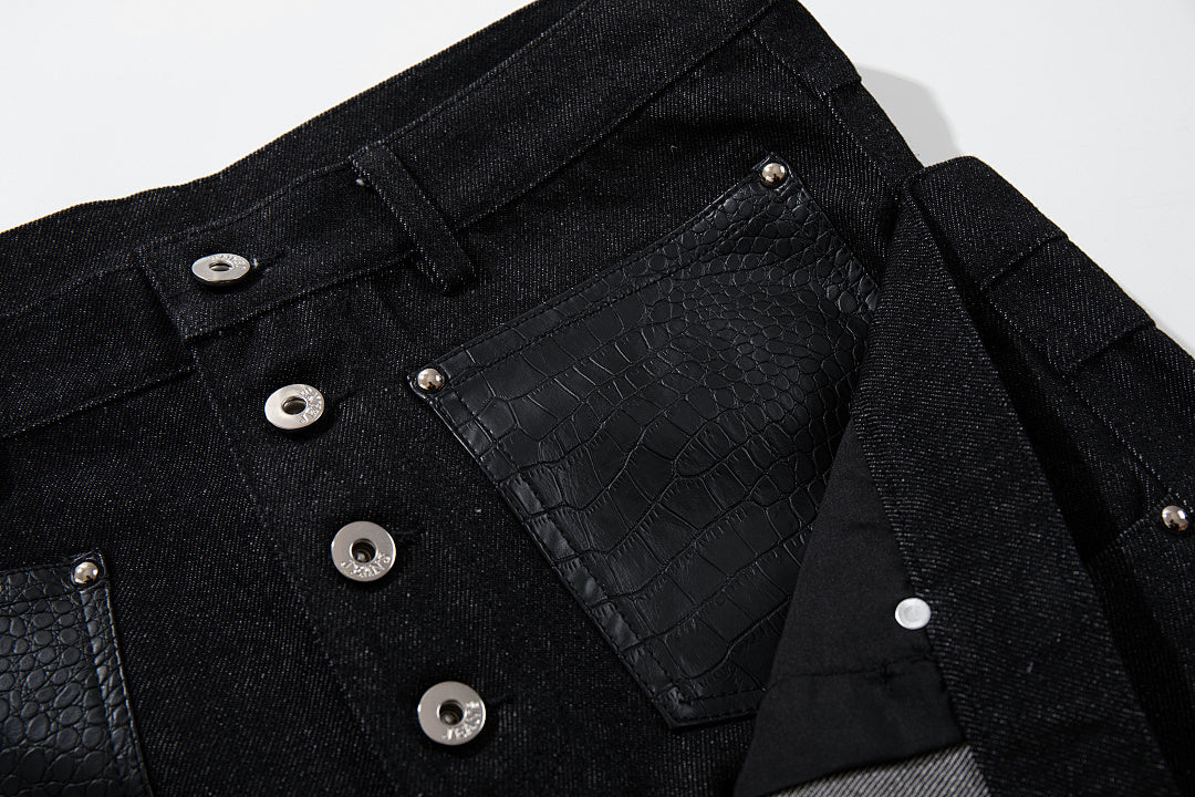 Raw denim double-waisted jeans