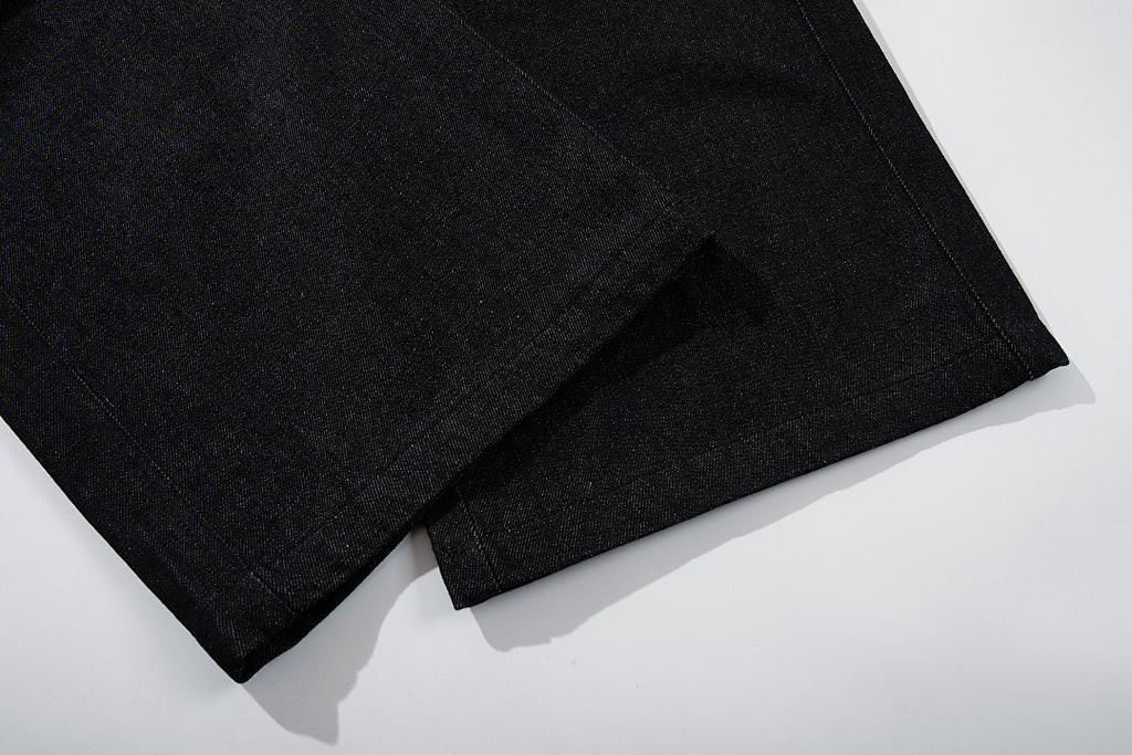 Raw denim double-waisted jeans