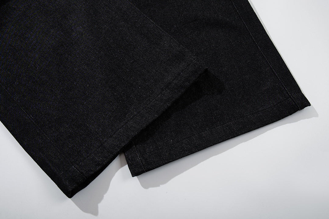 Raw denim double-waisted jeans