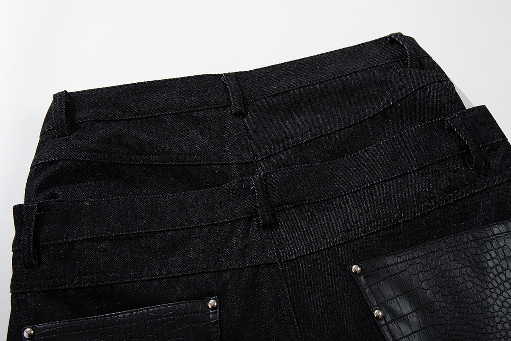 Raw denim double-waisted jeans
