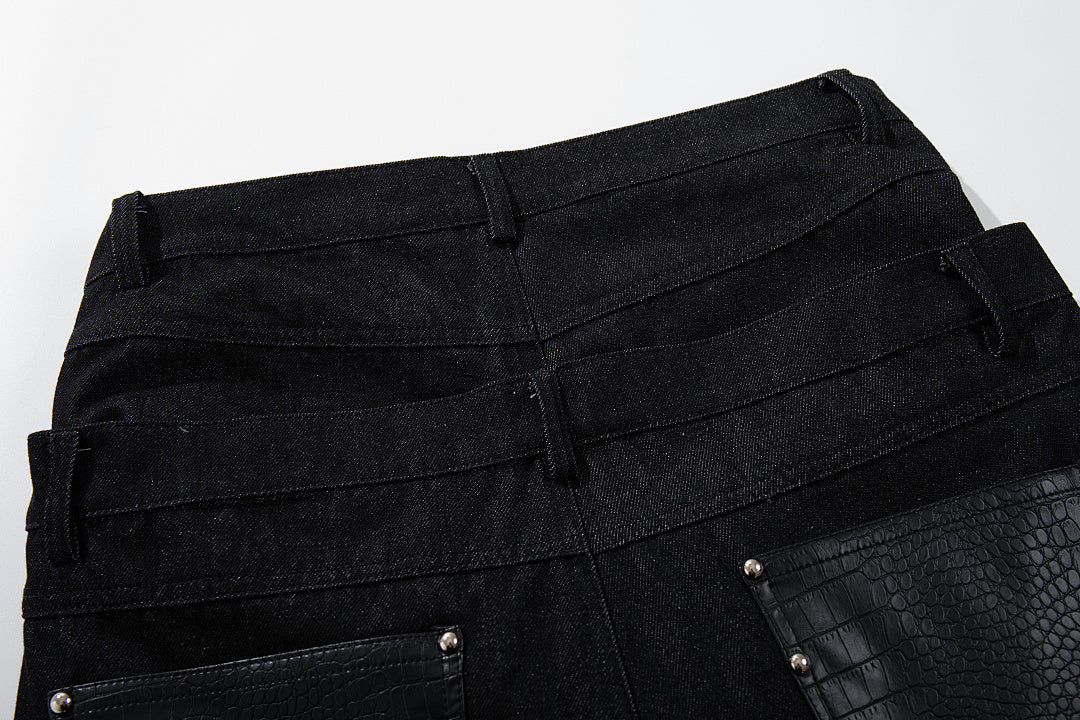 Raw denim double-waisted jeans