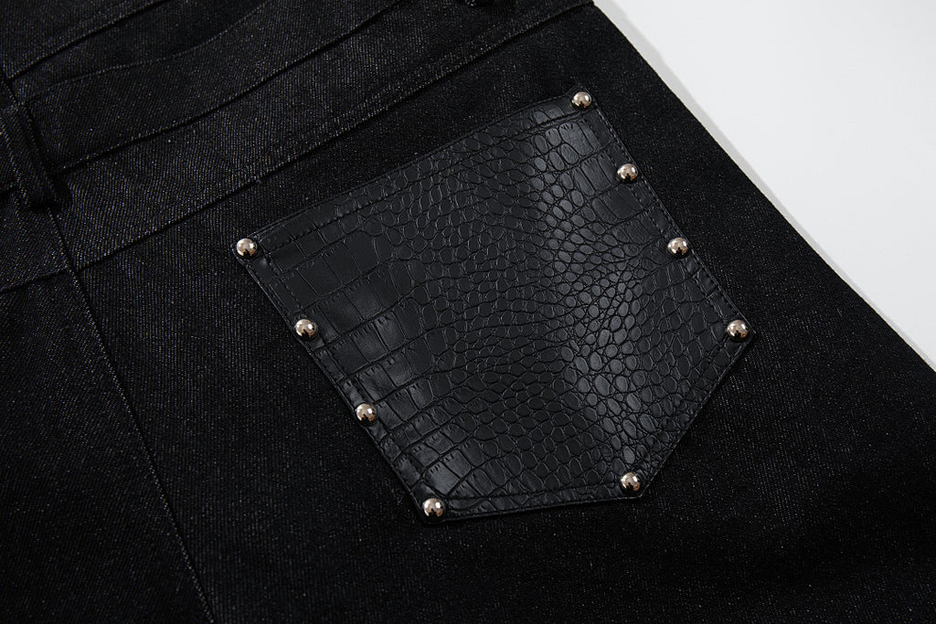 Raw denim double-waisted jeans