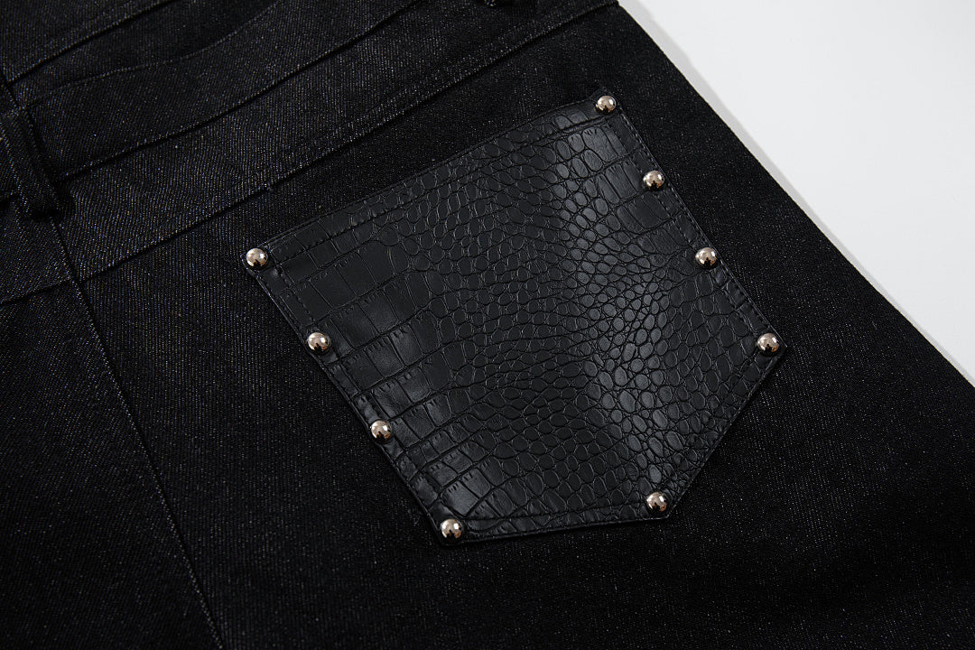 Raw denim double-waisted jeans