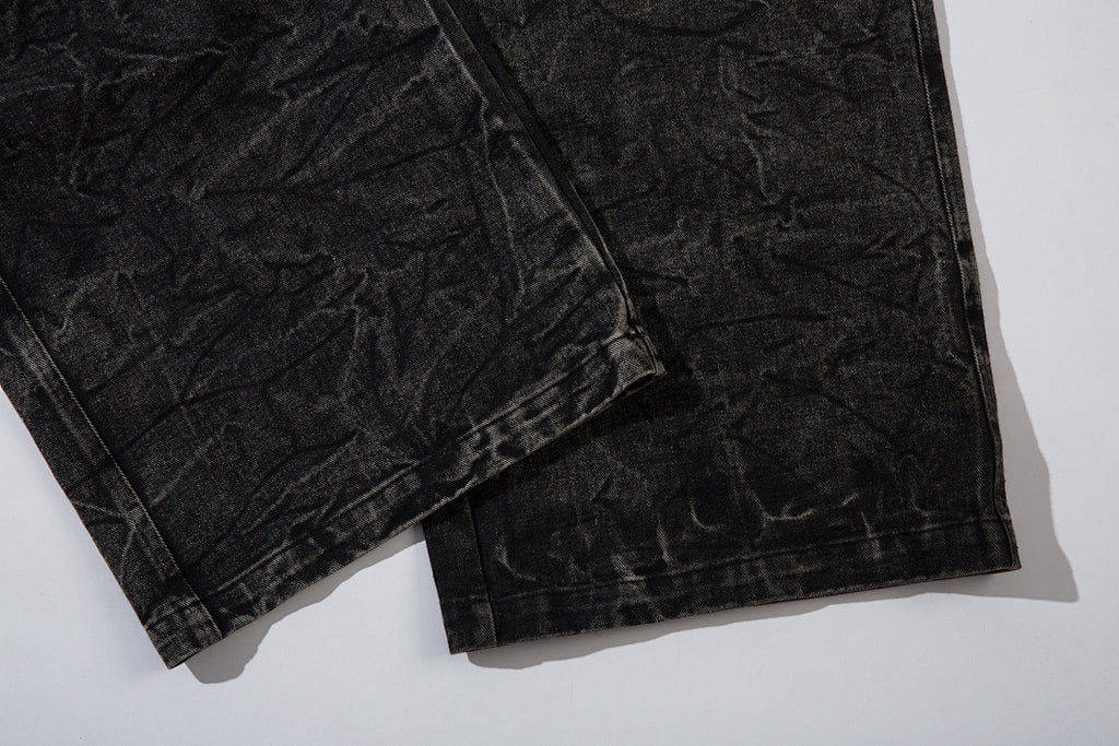 Heavy-embroidery denim trousers