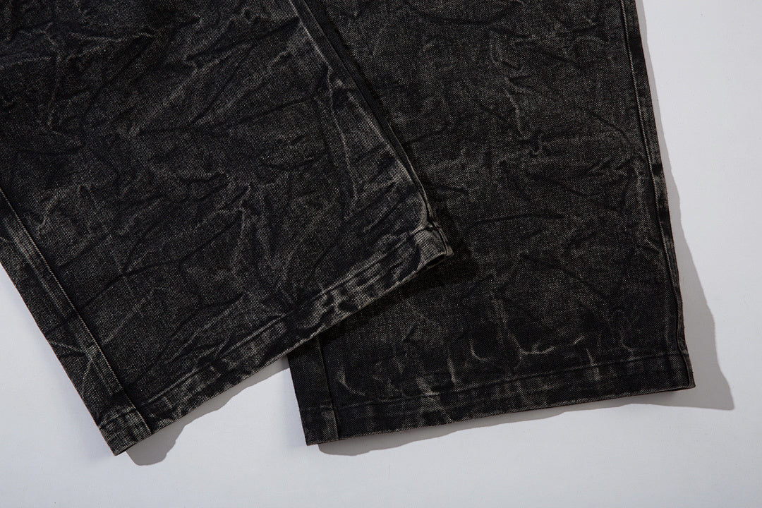 Heavy-embroidery denim trousers
