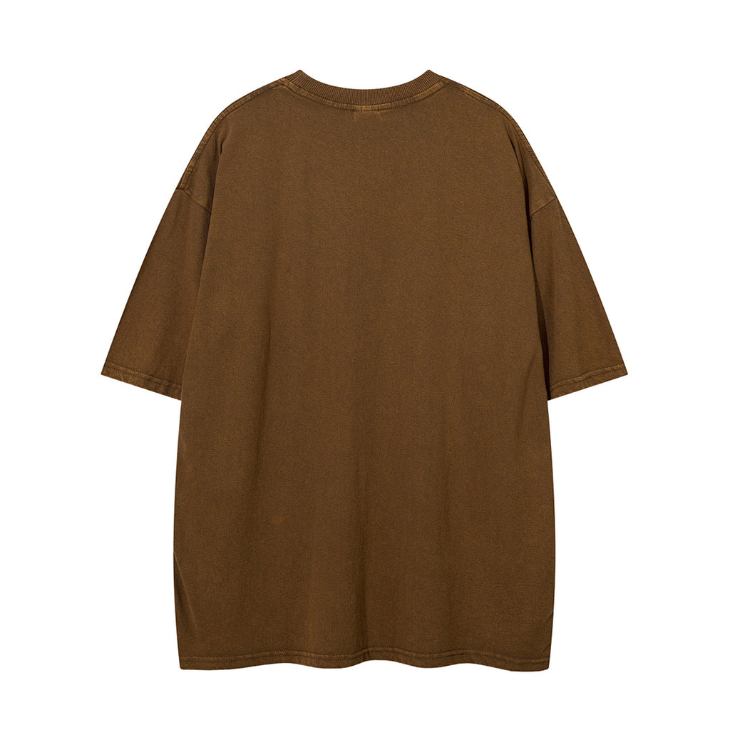 Positioning-stitch detail, heavy-wash short-sleeve T-shirt