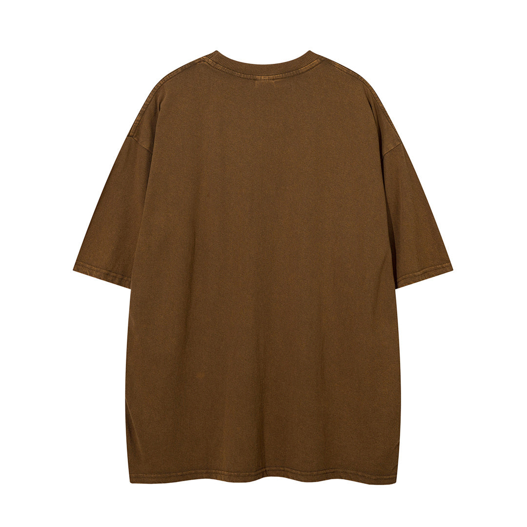 Positioning-stitch detail, heavy-wash short-sleeve T-shirt
