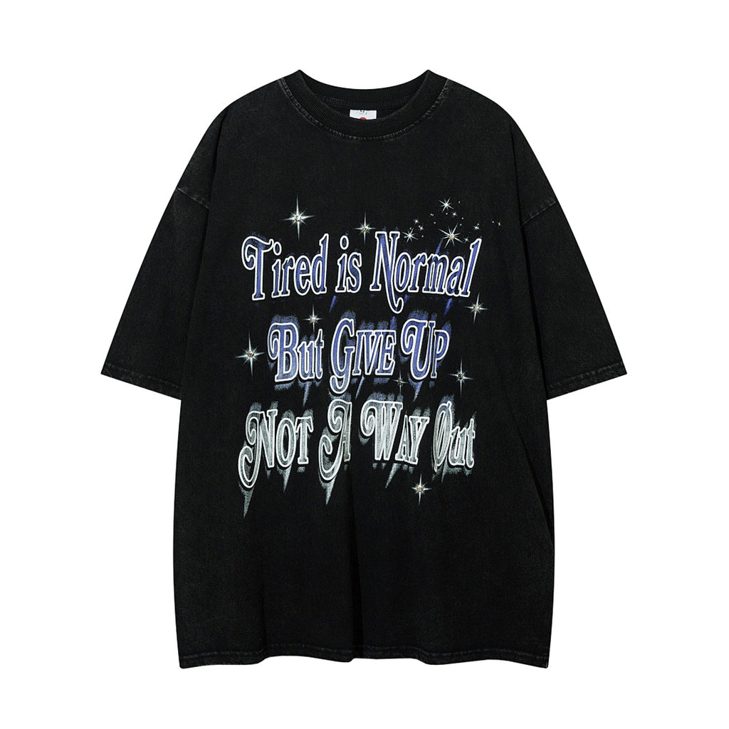 Positioning-stitch detail, heavy-wash short-sleeve T-shirt