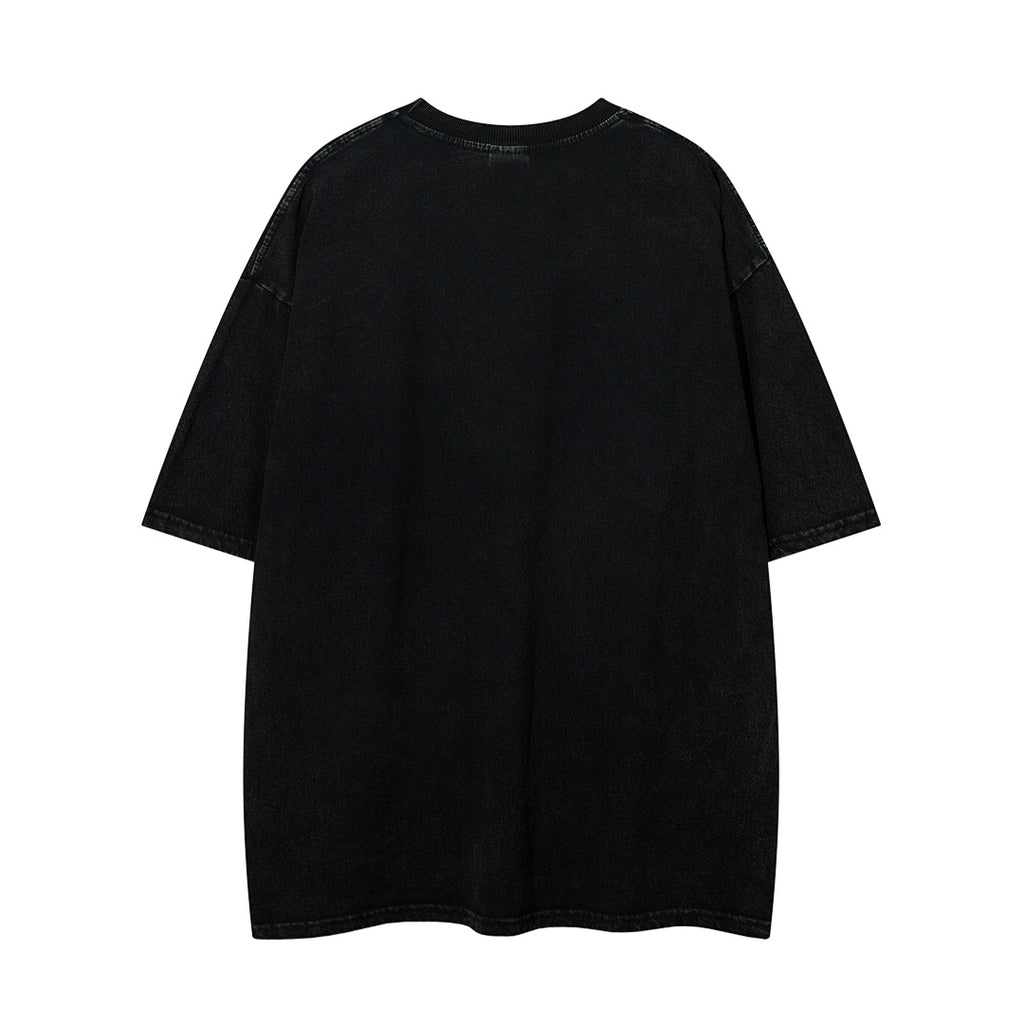 Positioning-stitch detail, heavy-wash short-sleeve T-shirt