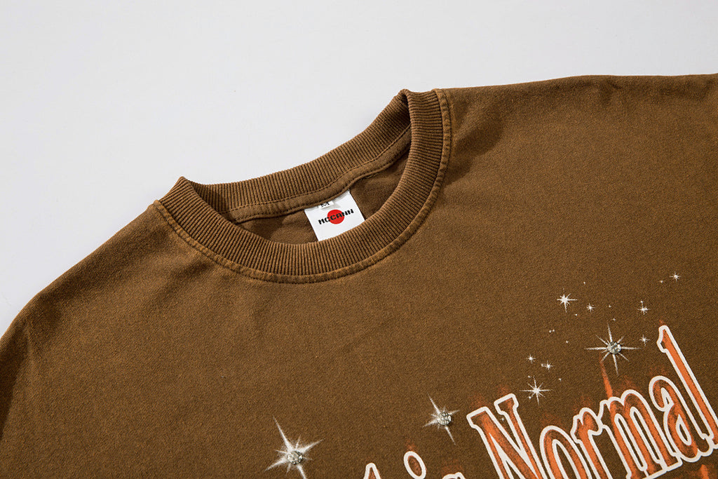Positioning-stitch detail, heavy-wash short-sleeve T-shirt