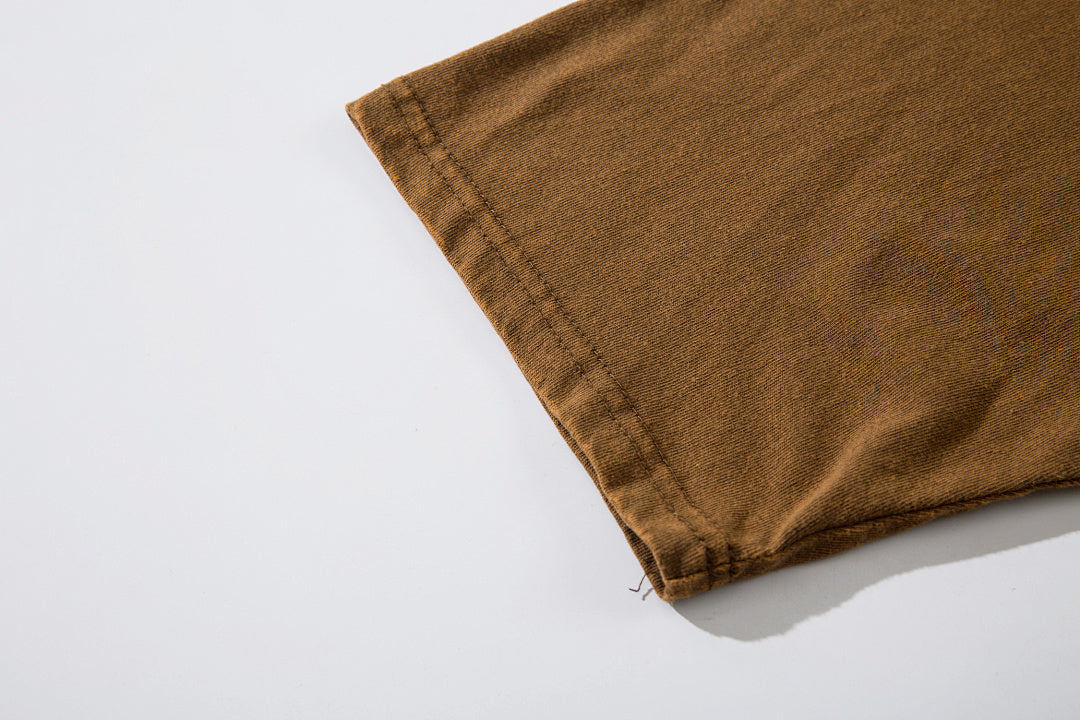 Positioning-stitch detail, heavy-wash short-sleeve T-shirt