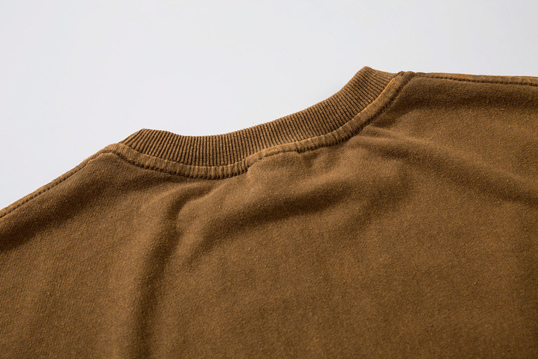 Positioning-stitch detail, heavy-wash short-sleeve T-shirt