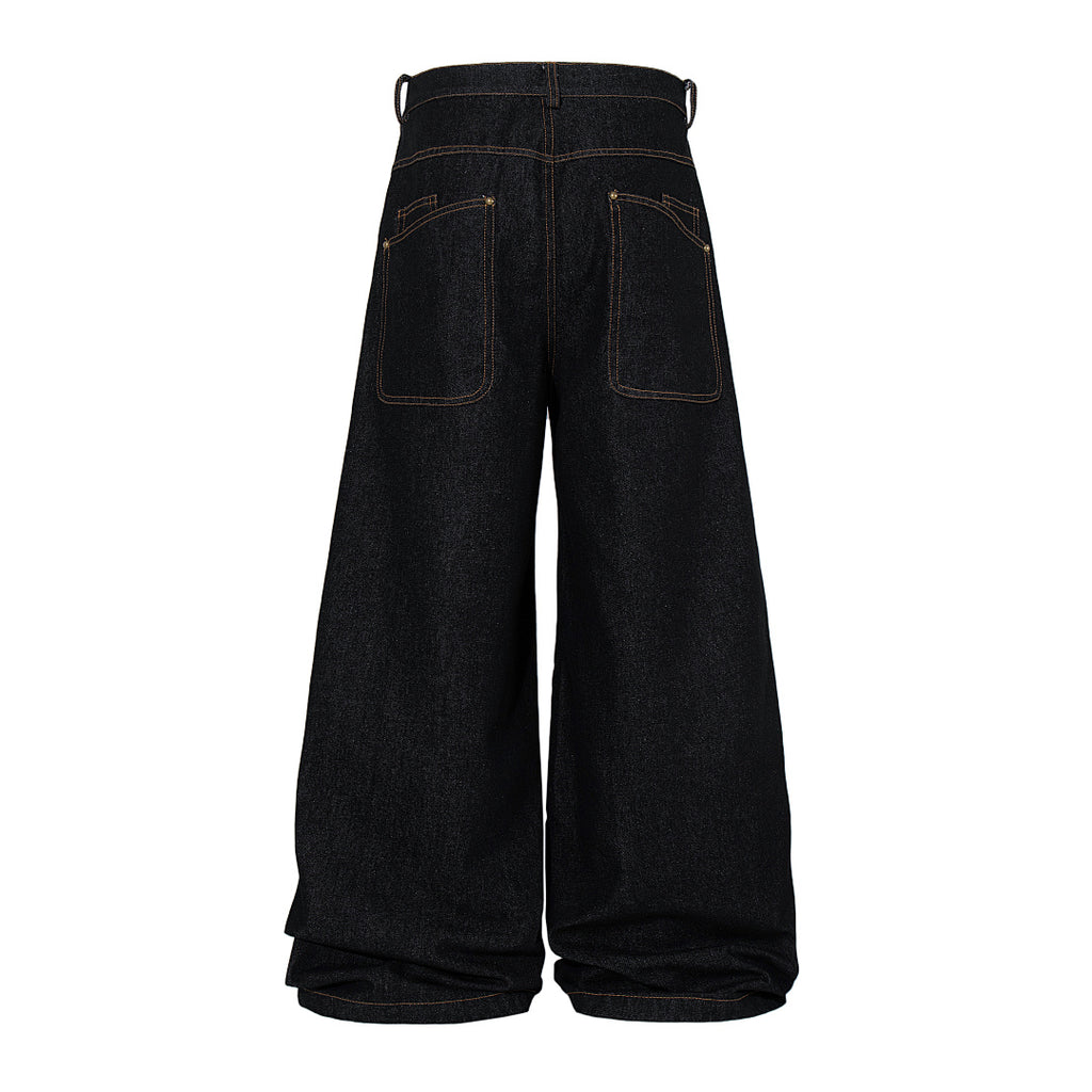 Raw denim jeans, black