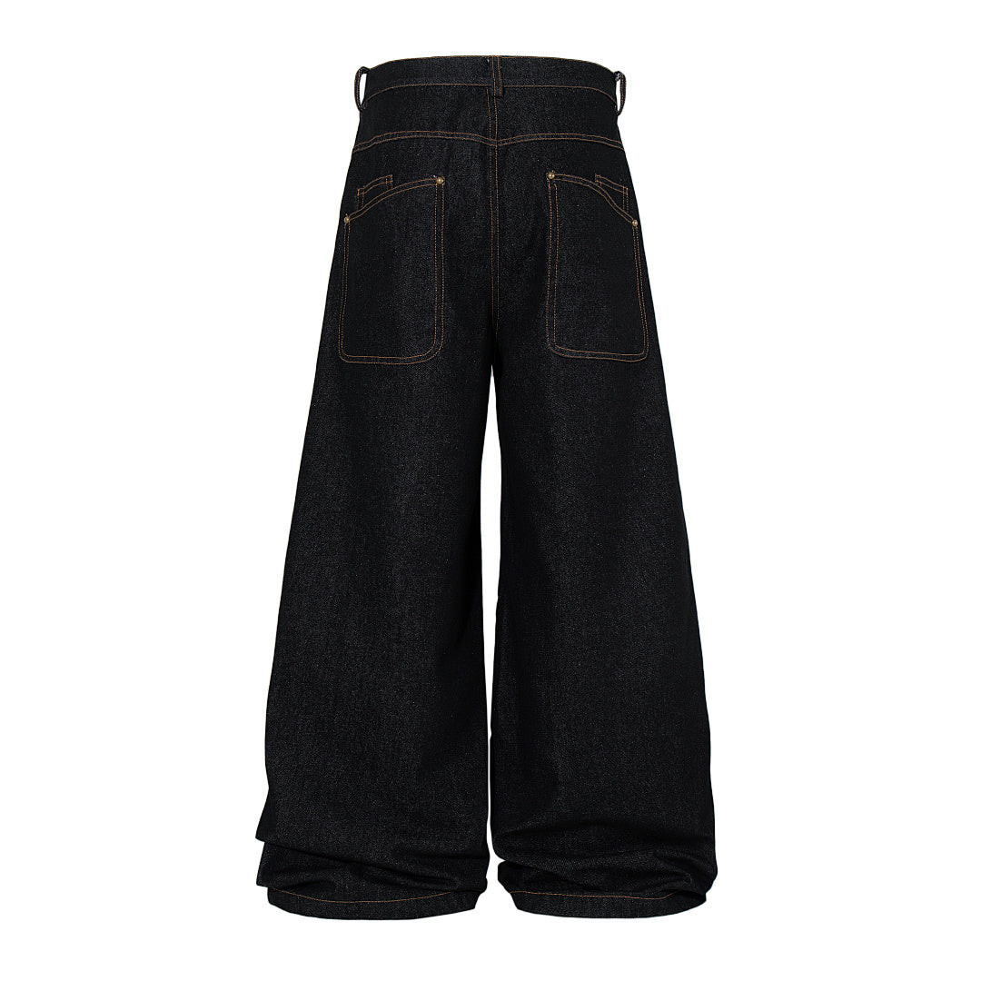 Raw denim jeans, black