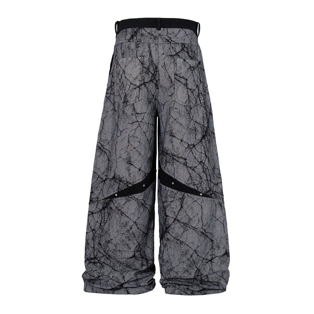 Heavy-duty patchwork denim trousers, grey