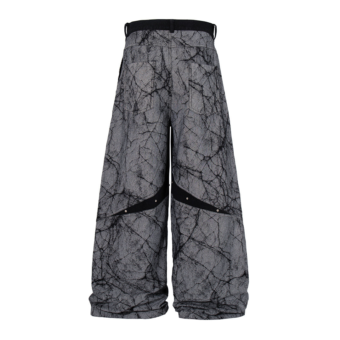 Heavy-duty patchwork denim trousers, grey