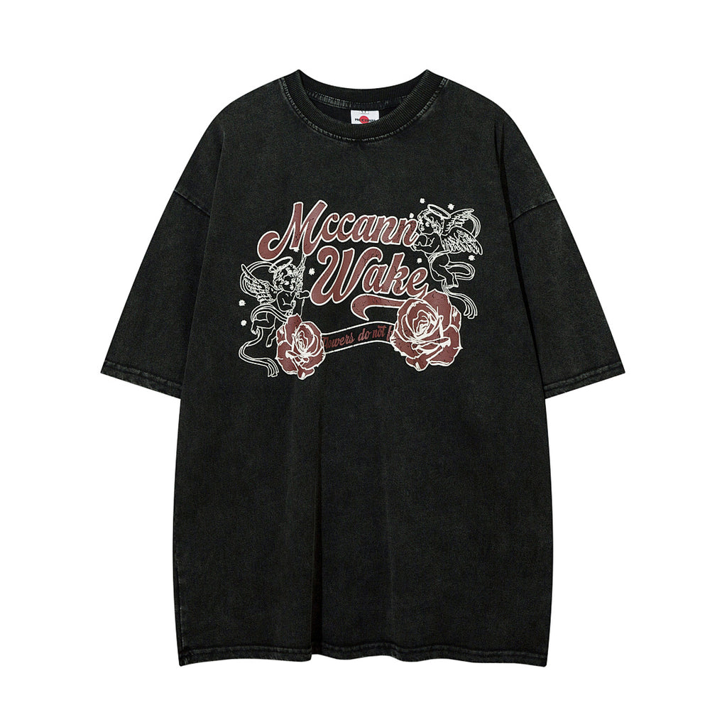Heavy-duty washed short-sleeve T-shirt