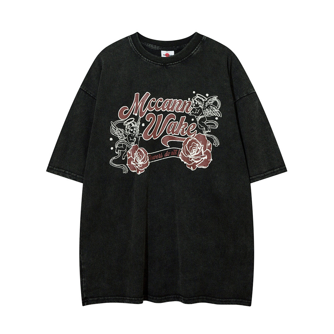 Heavy-duty washed short-sleeve T-shirt