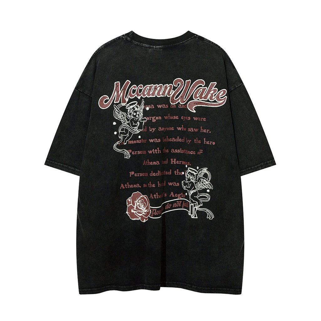 Heavy-duty washed short-sleeve T-shirt