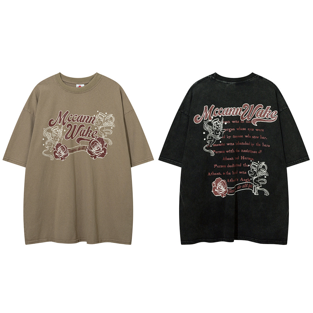 Heavy-duty washed short-sleeve T-shirt