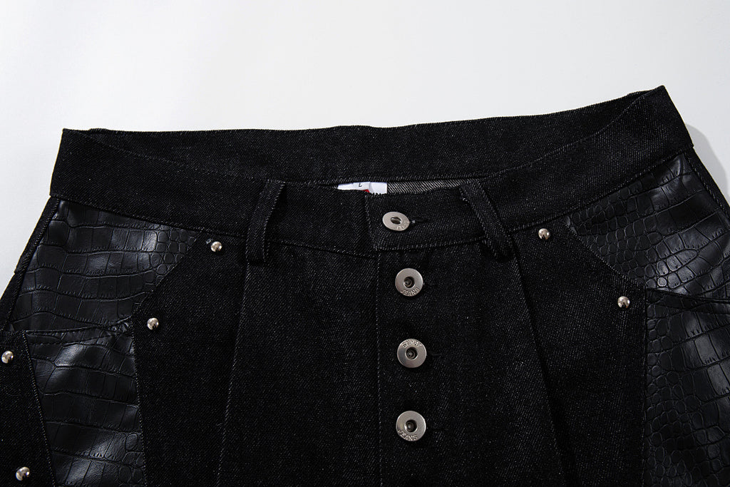 Raw denim jeans, black