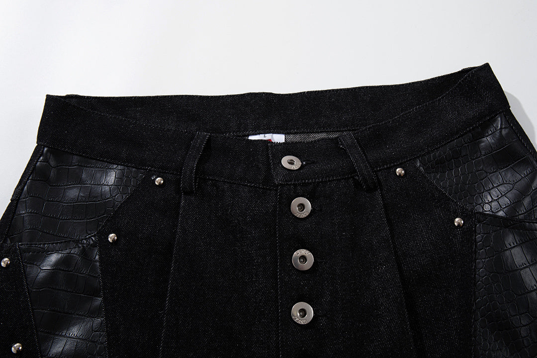 Raw denim jeans, black
