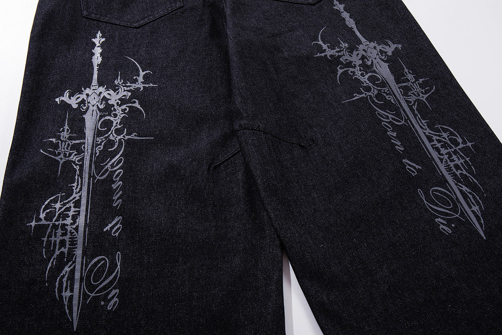 Raw Denim Jeans, Black