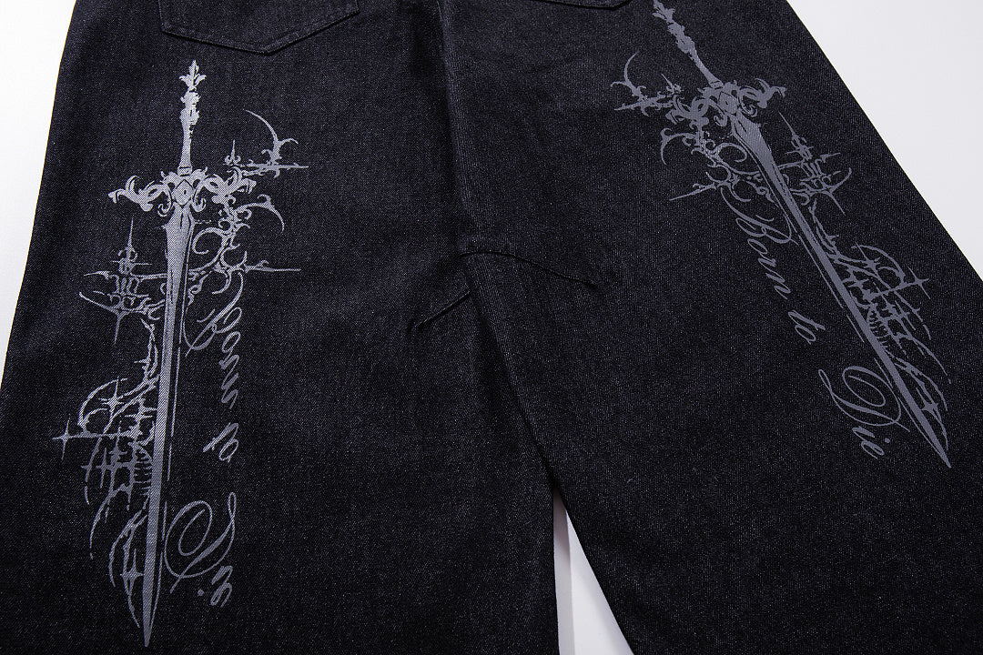 Raw Denim Jeans, Black