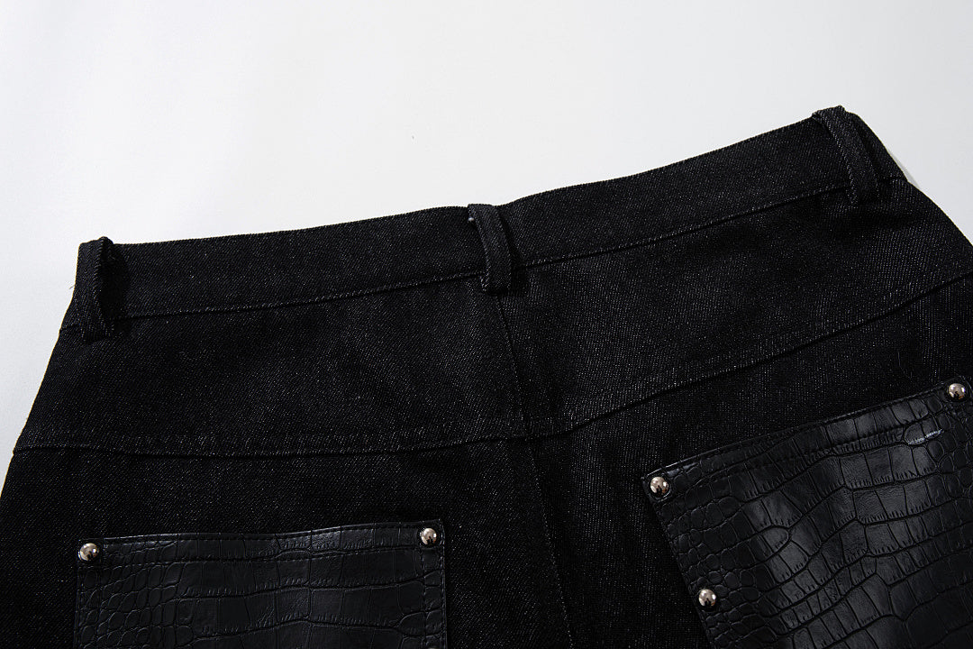 Raw denim jeans, black