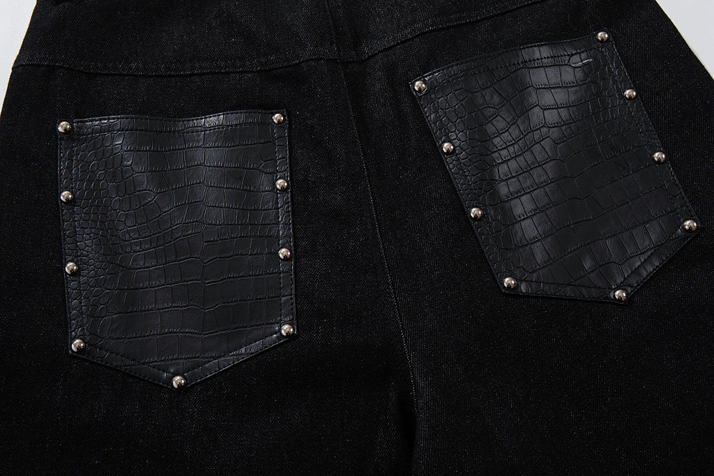 Raw denim jeans, black