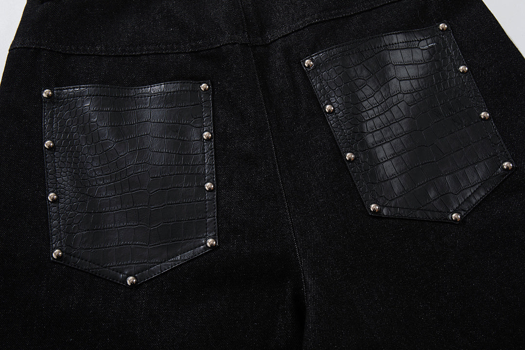Raw denim jeans, black