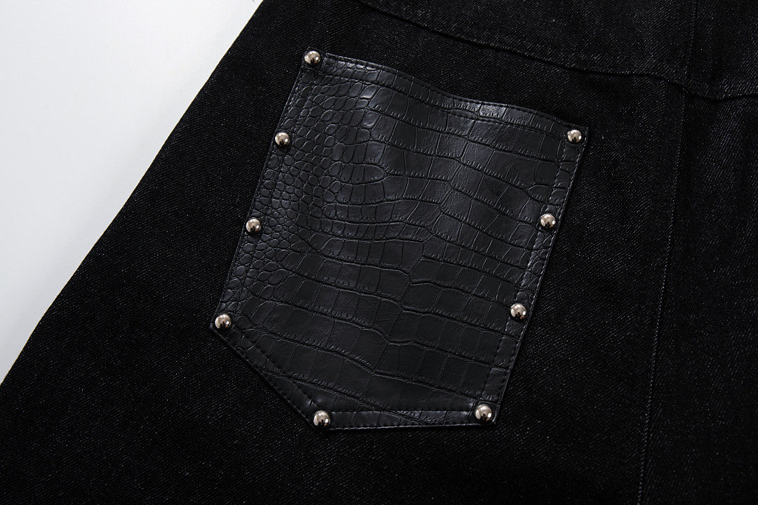 Raw denim jeans, black