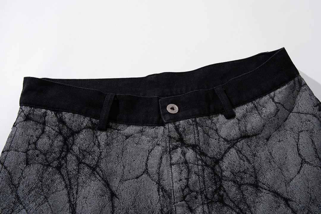 Heavy-duty patchwork denim trousers, grey