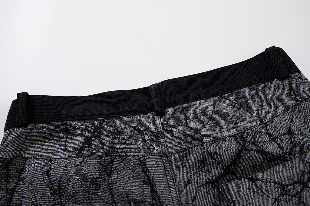Heavy-duty patchwork denim trousers, grey