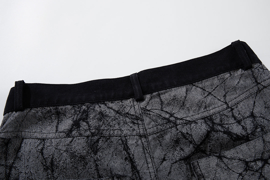 Heavy-duty patchwork denim trousers, grey