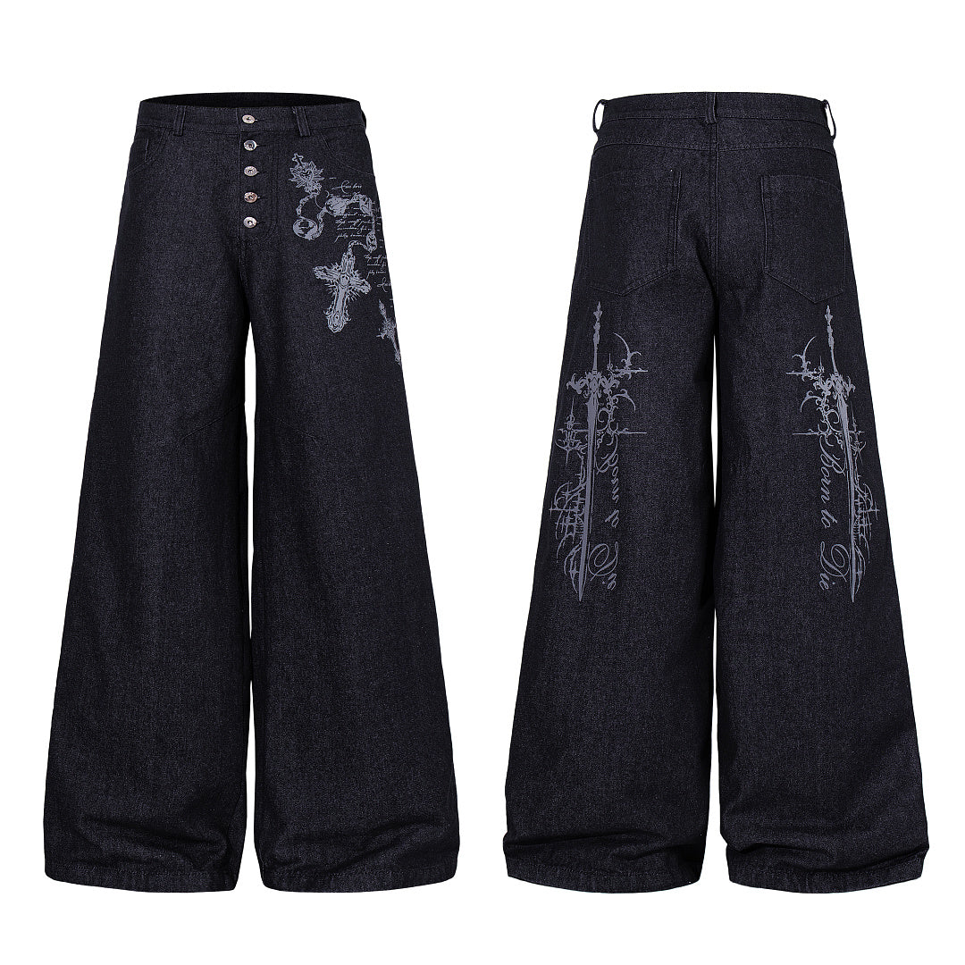 Raw Denim Jeans, Black