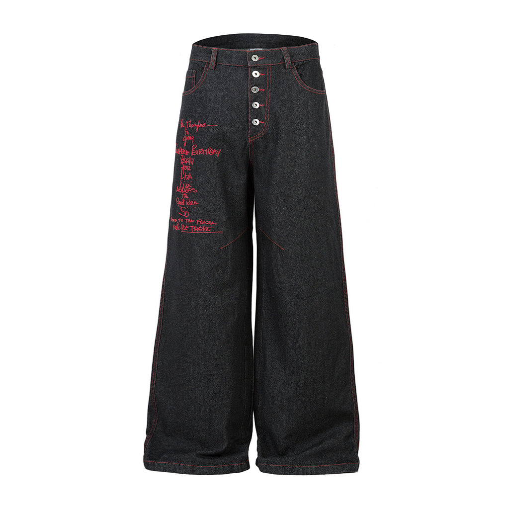 Embroidered denim trousers