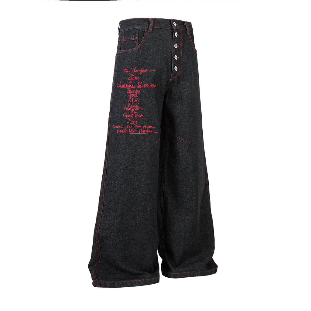 Embroidered denim trousers