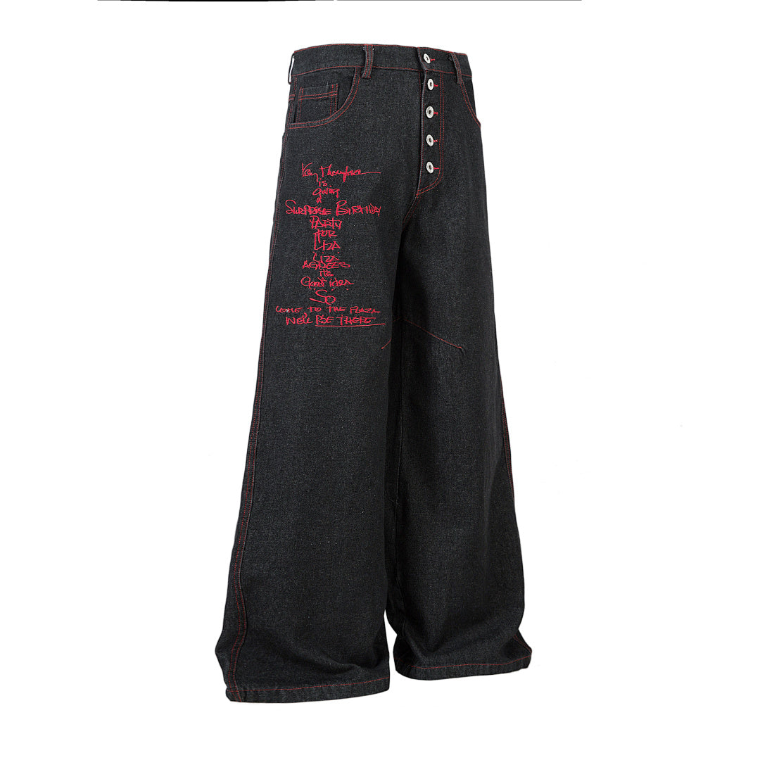 Embroidered denim trousers