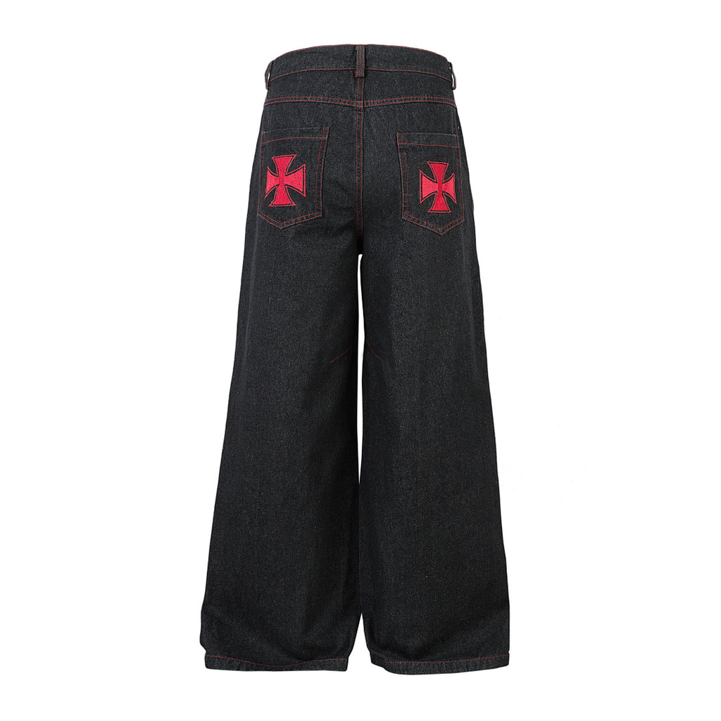 Embroidered denim trousers