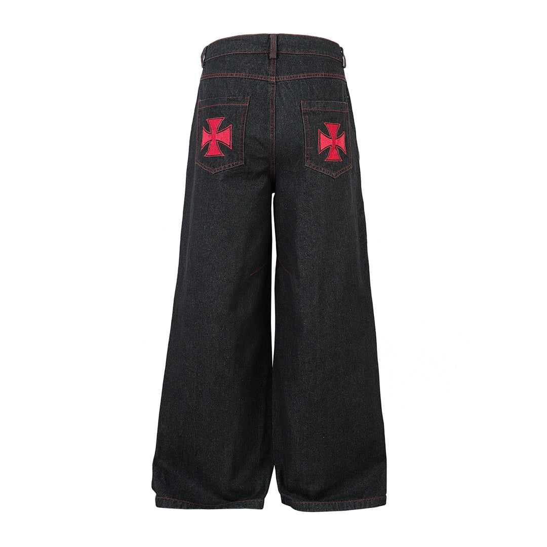 Embroidered denim trousers