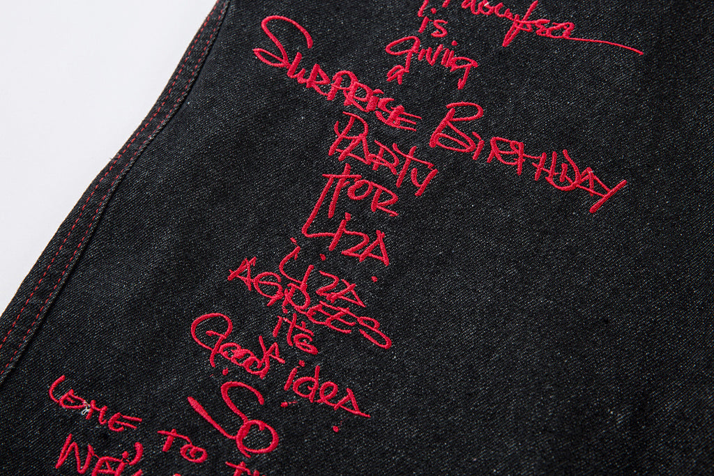 Embroidered denim trousers