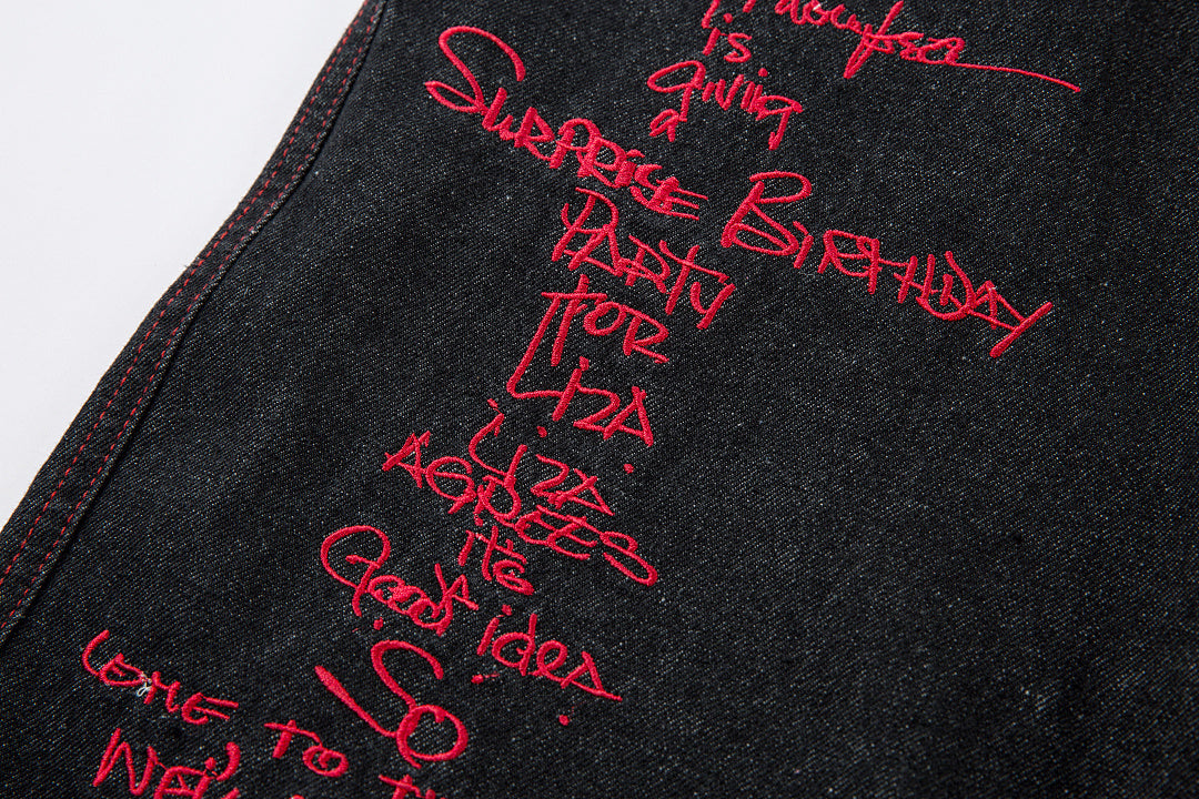 Embroidered denim trousers