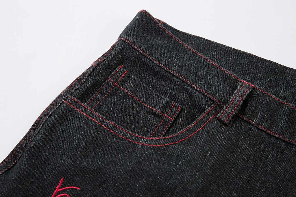 Embroidered denim trousers