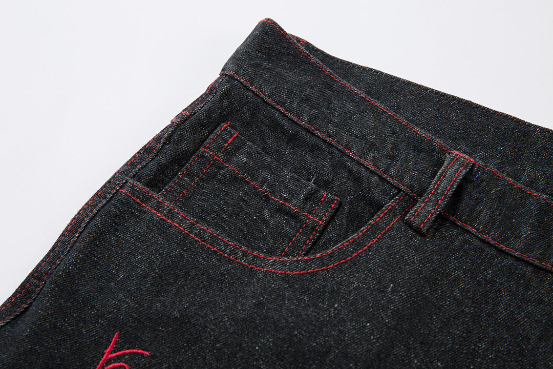 Embroidered denim trousers