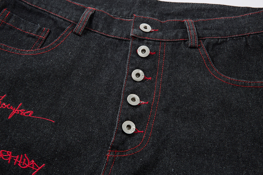 Embroidered denim trousers