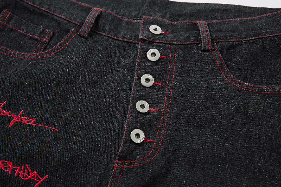 Embroidered denim trousers