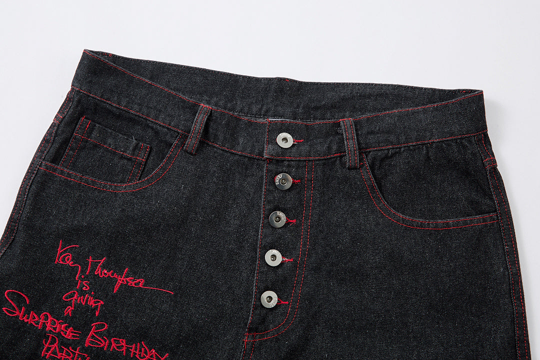Embroidered denim trousers
